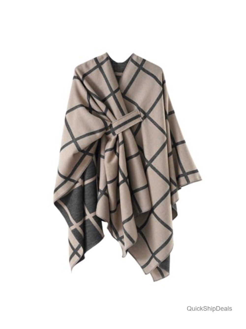Plaid Shawl Wrap Open Front Poncho Sweater Cape 50% Polyester 50% Acrylic
